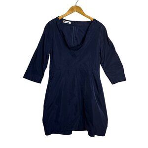 Jil Sander Navy A-Line Dress Pockets Cowl Neck Polyester Silk Blend Size 42/ 10